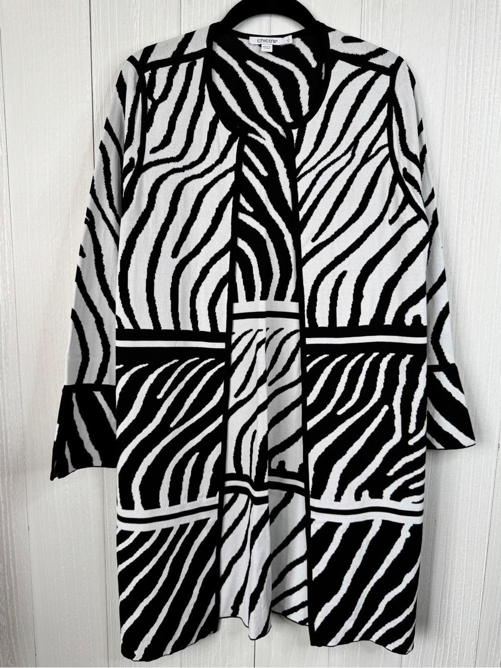 Chico's Black and White Zebra Print Open Front Cardigan Sweater M
